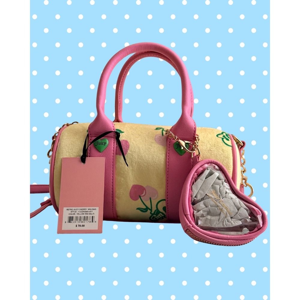 Juicy Couture Cherry Gelato Mini Barrel Bag Velour Yellow Pink Y2K NWT